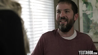 Gorgeous petite blonde scams and seduces a big dick mature stud