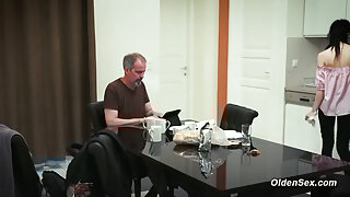 Teen Vera V seduces and fucks stepdad Steve Steel in the kitchen