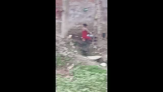 Aunty bathing outside