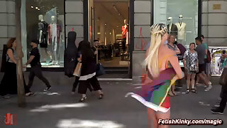 Curvy blonde disgraced in rowdy public bar