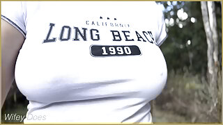 Wifey goes braless in public dare.