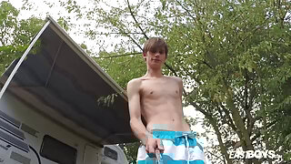 Straight hot boy Andre Lucas gets hanjob outside