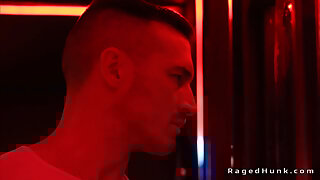 Dude watching hairy hunks anal fuck in the bathhouse