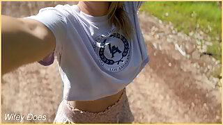 Wifey loves her short braless crop tops in public