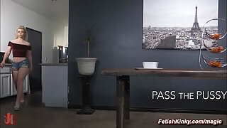 Cheating girlfriend bombshell Kay Carter dp fuckd in bondage